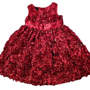 Toddlers Girls Red Dress sz 18 mos Ribbon Flowers and Sequins Holiday Editions